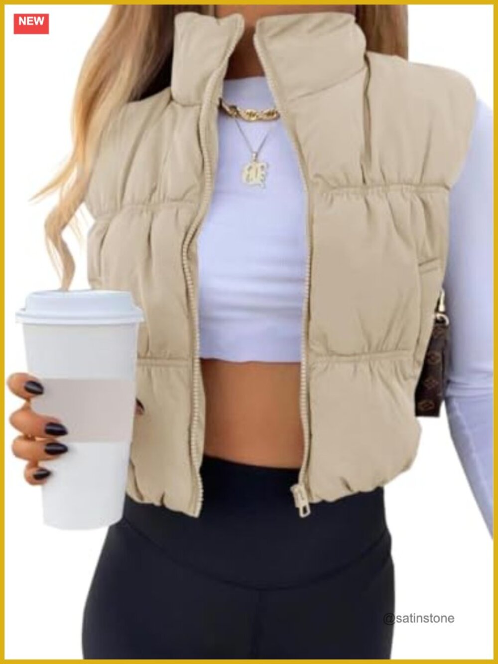 Lightweight Quilted Cropped Puffer Vest Sleeveless Zip Warm Outerwear